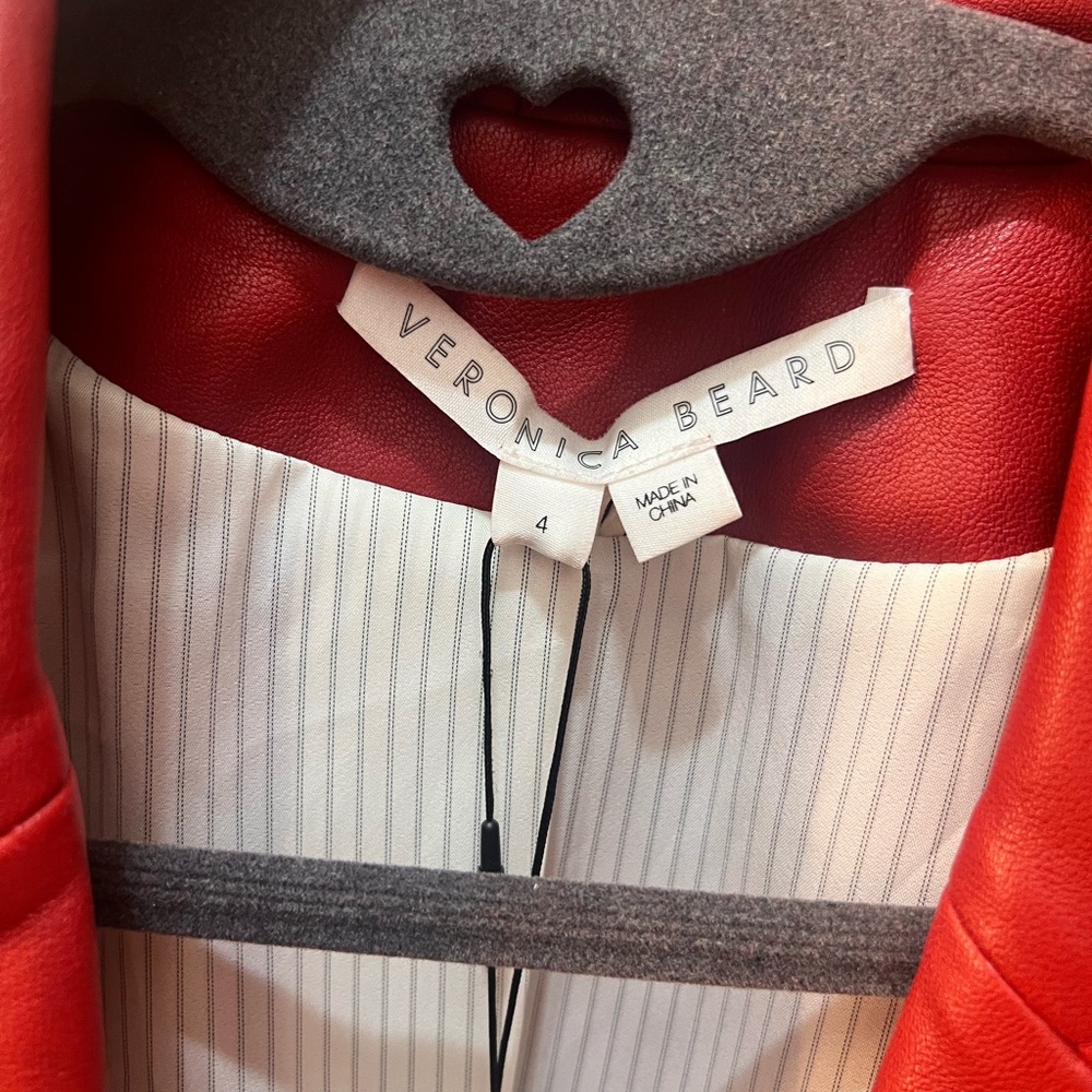 NWT Veronica Beard Red Double-Breasted Leather Blazer - Picture 7 of 11